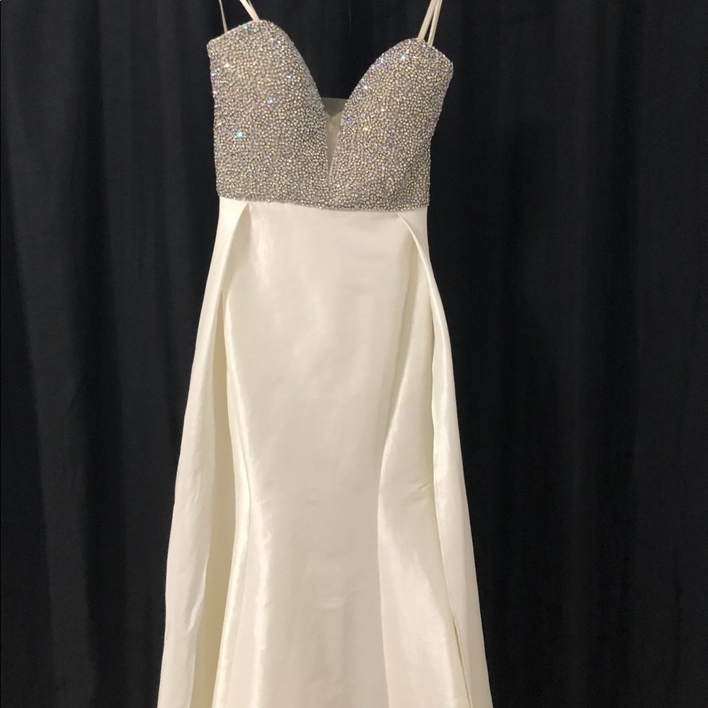Jovani sweetheart neck white crystal dress